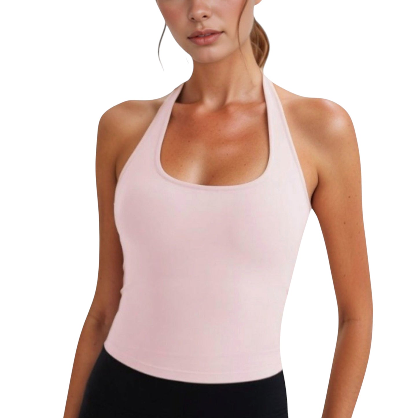 Women's Halter Neck Cropped Tank Top with Built-In Bra and Stretch Fabric for Workout or Casual Wear