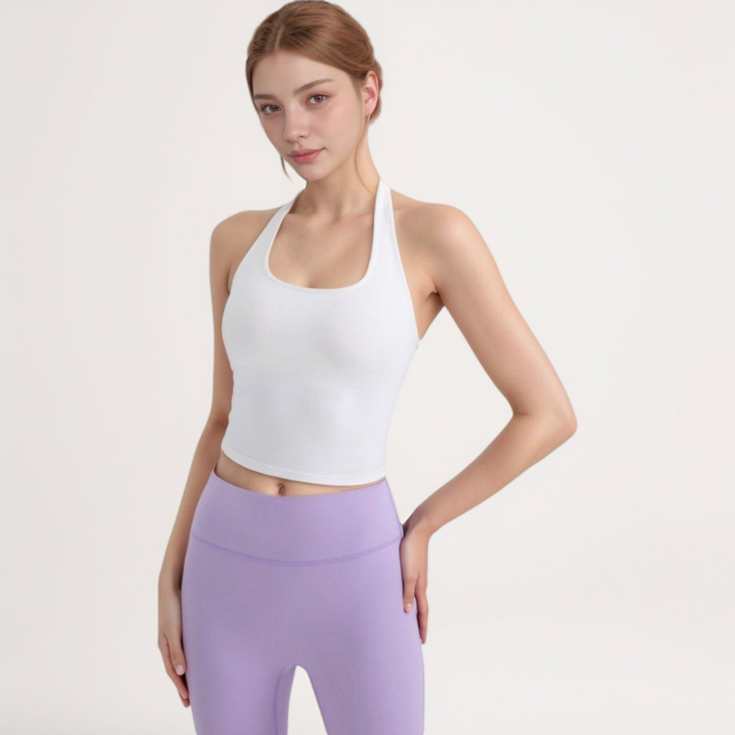 Women's Halter Neck Cropped Tank Top with Built-In Bra and Stretch Fabric for Workout or Casual Wear