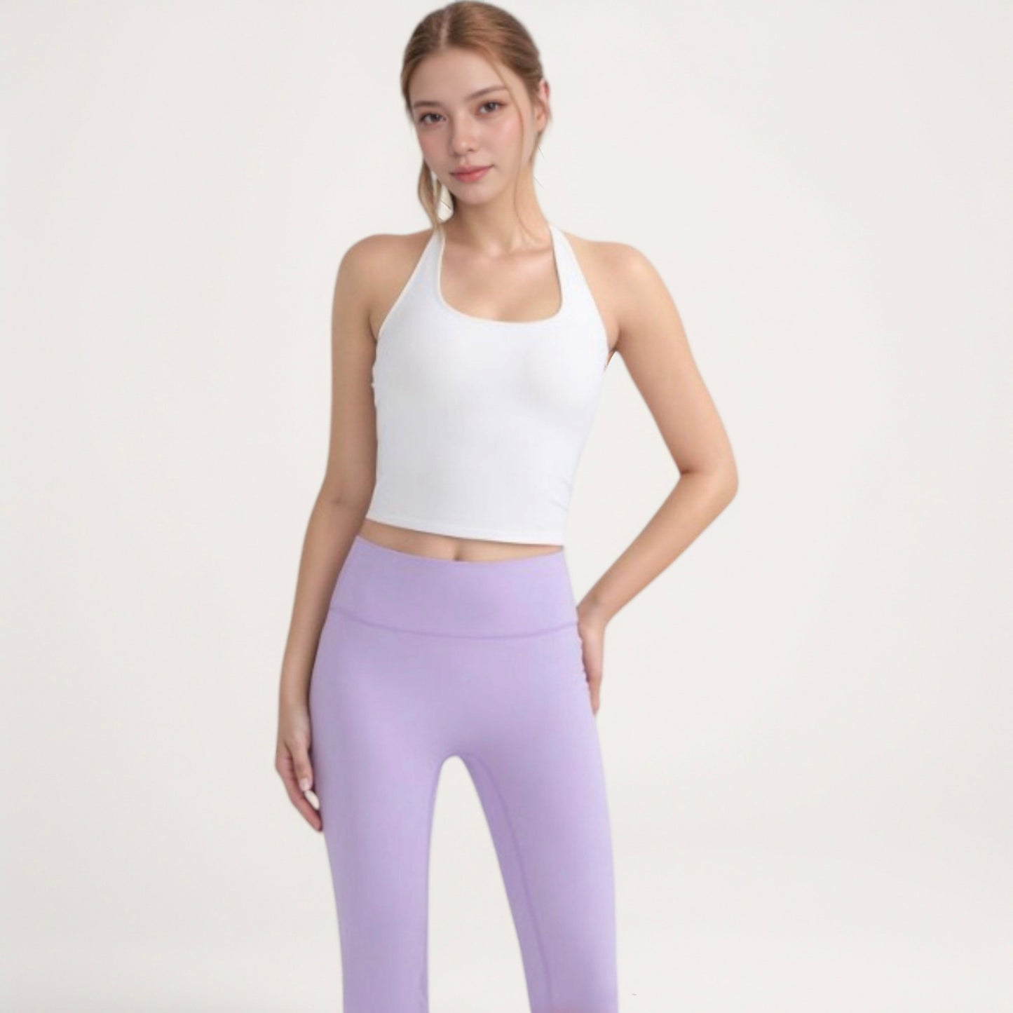 Women's Halter Neck Cropped Tank Top with Built-In Bra and Stretch Fabric for Workout or Casual Wear