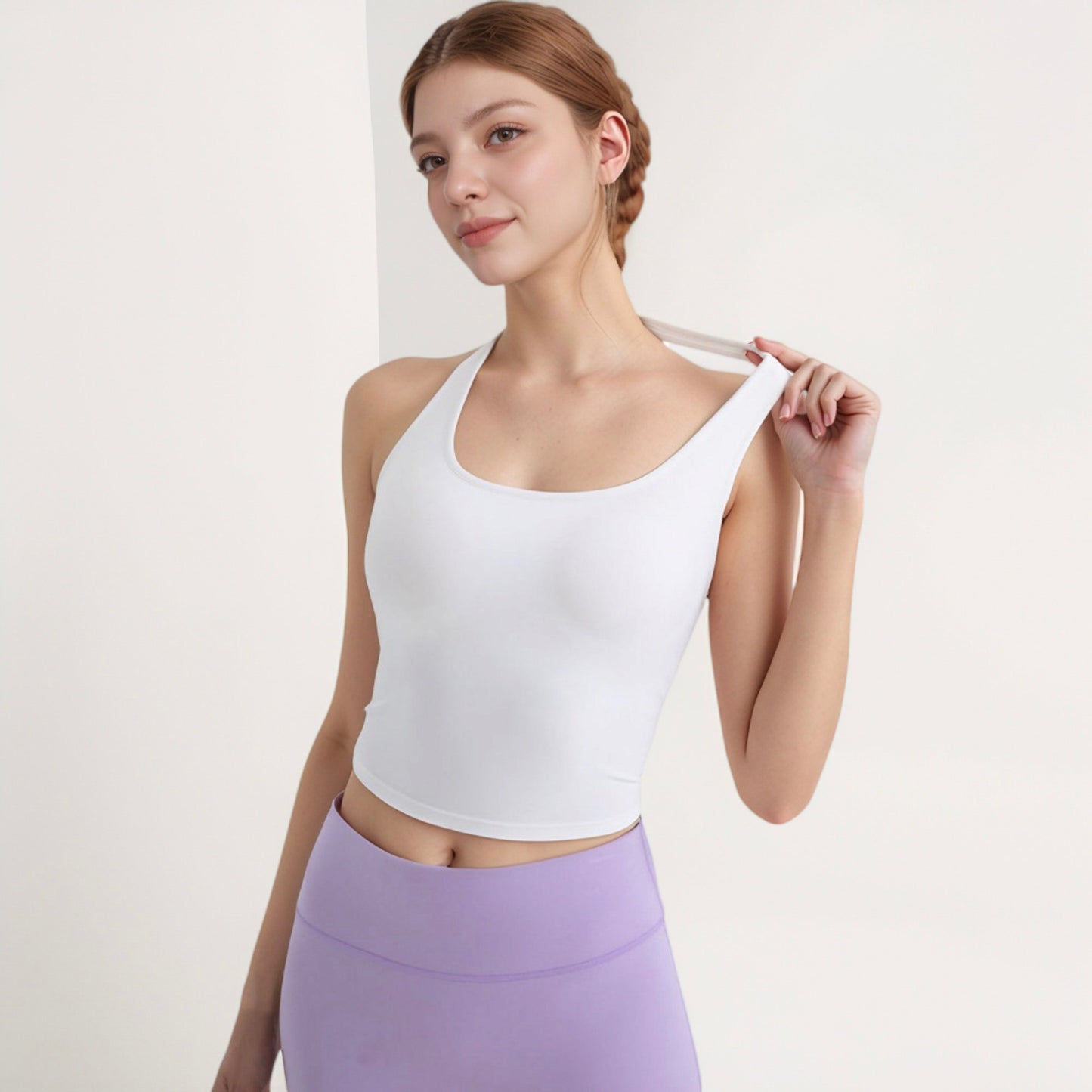 Women's Halter Neck Cropped Tank Top with Built-In Bra and Stretch Fabric for Workout or Casual Wear