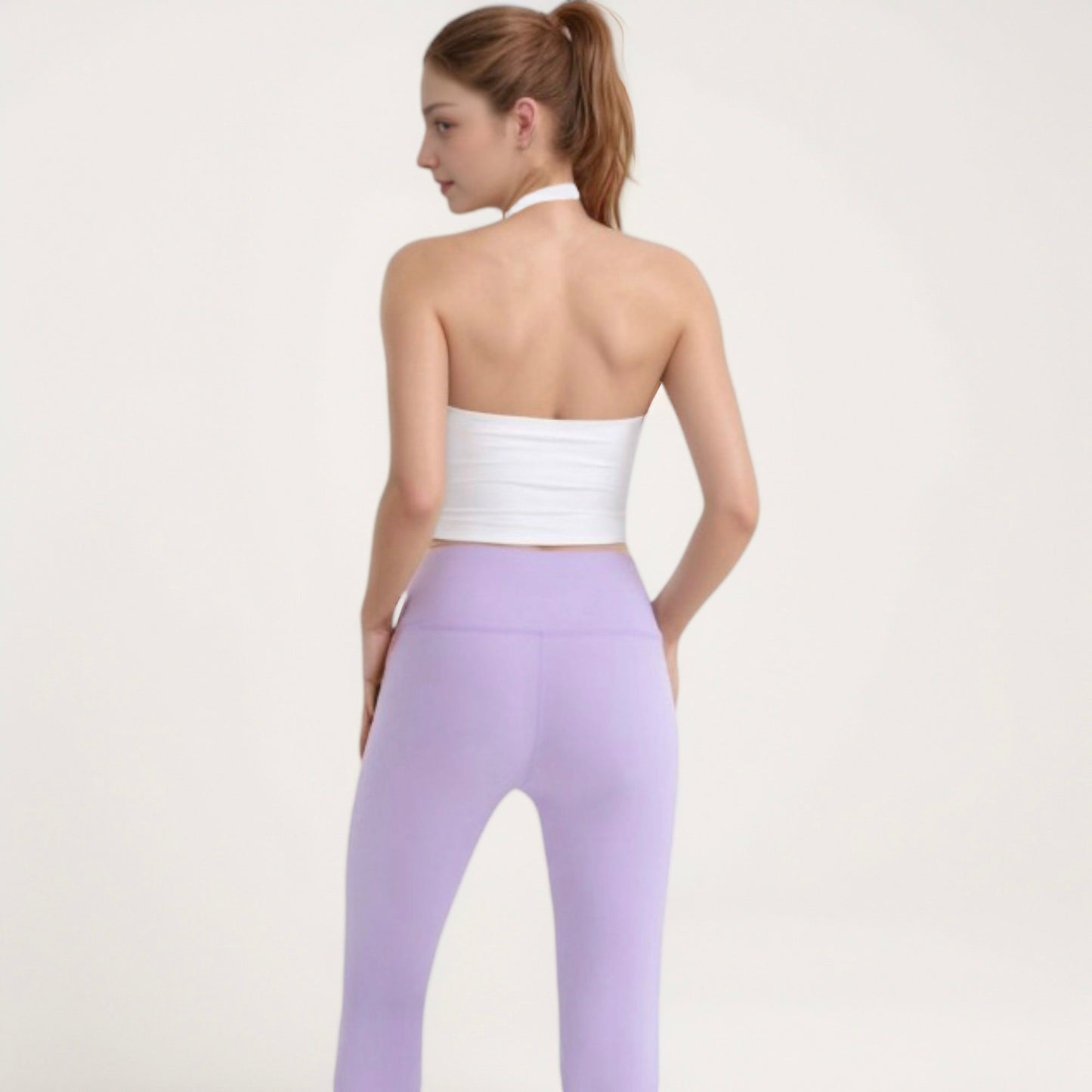 Women's Halter Neck Cropped Tank Top with Built-In Bra and Stretch Fabric for Workout or Casual Wear