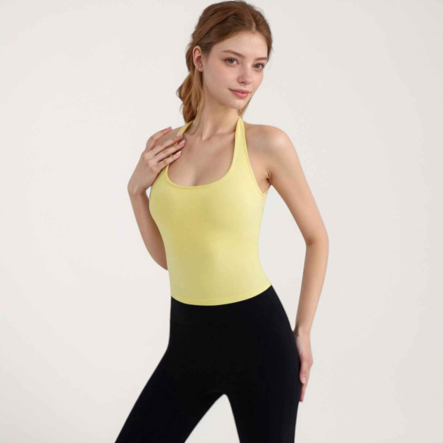 Women's Halter Neck Cropped Tank Top with Built-In Bra and Stretch Fabric for Workout or Casual Wear