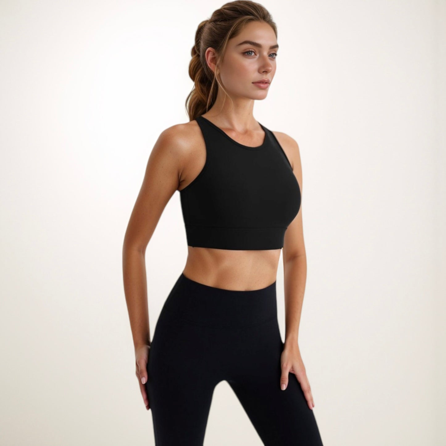Women's Sports Bra with Double Strap Detail and Wide Hem Band for Medium Support