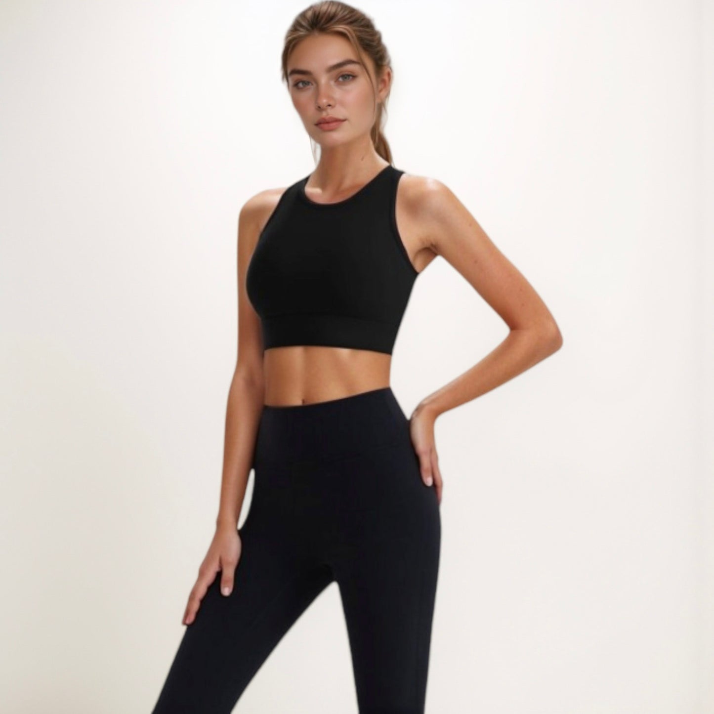 Women's Sports Bra with Double Strap Detail and Wide Hem Band for Medium Support
