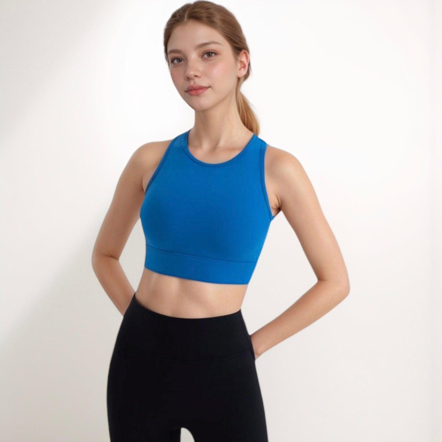 Women's Sports Bra with Double Strap Detail and Wide Hem Band for Medium Support