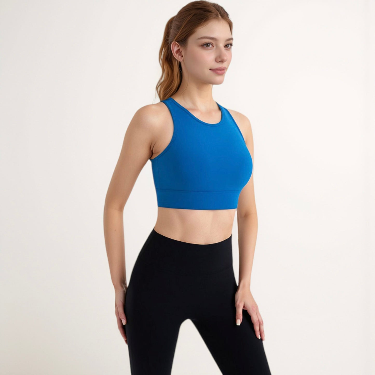 Women's Sports Bra with Double Strap Detail and Wide Hem Band for Medium Support