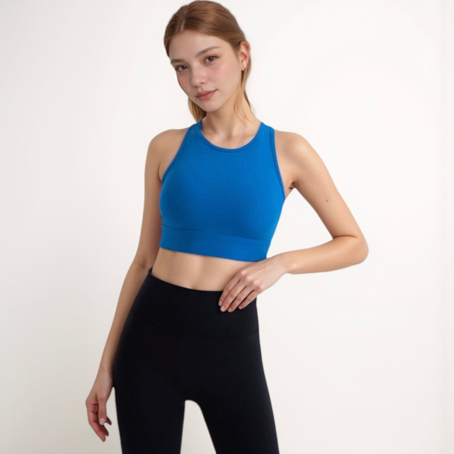 Women's Sports Bra with Double Strap Detail and Wide Hem Band for Medium Support