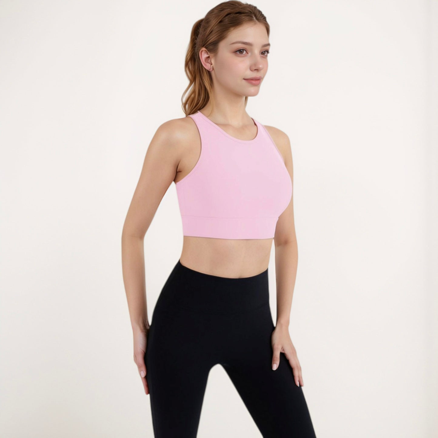 Women's Sports Bra with Double Strap Detail and Wide Hem Band for Medium Support