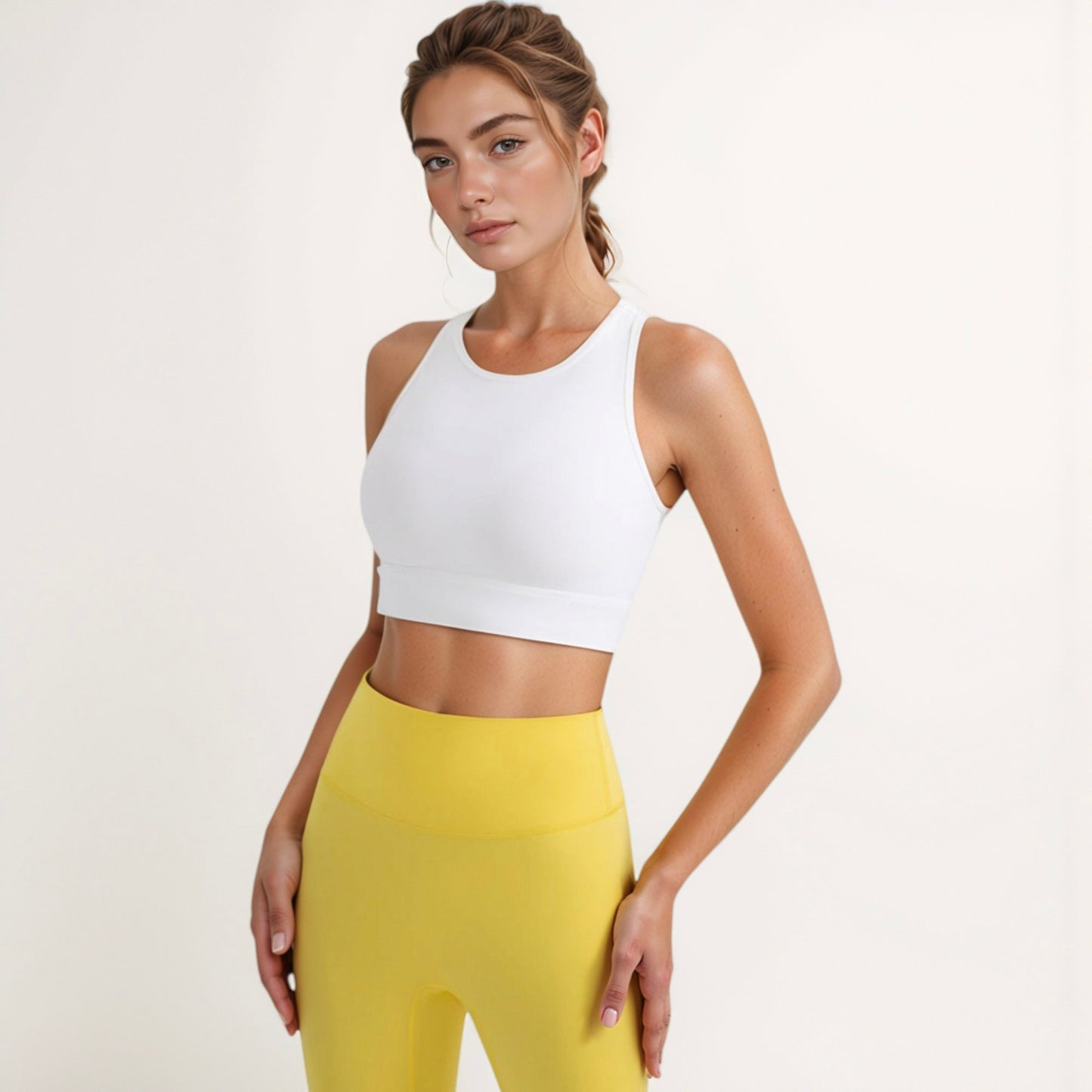 Women's Sports Bra with Double Strap Detail and Wide Hem Band for Medium Support