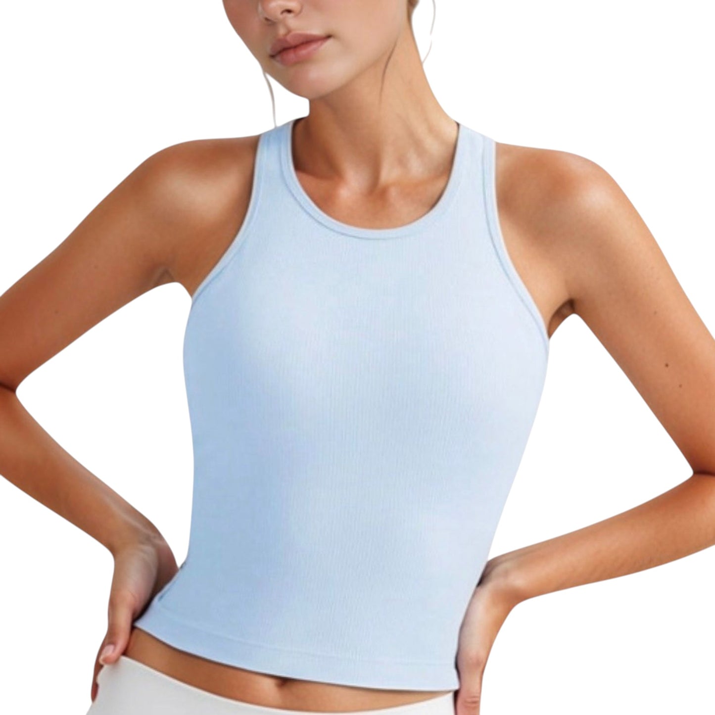 Women's Ribbed Black High Neck Crop Tank Top for Active and Casual Wear
