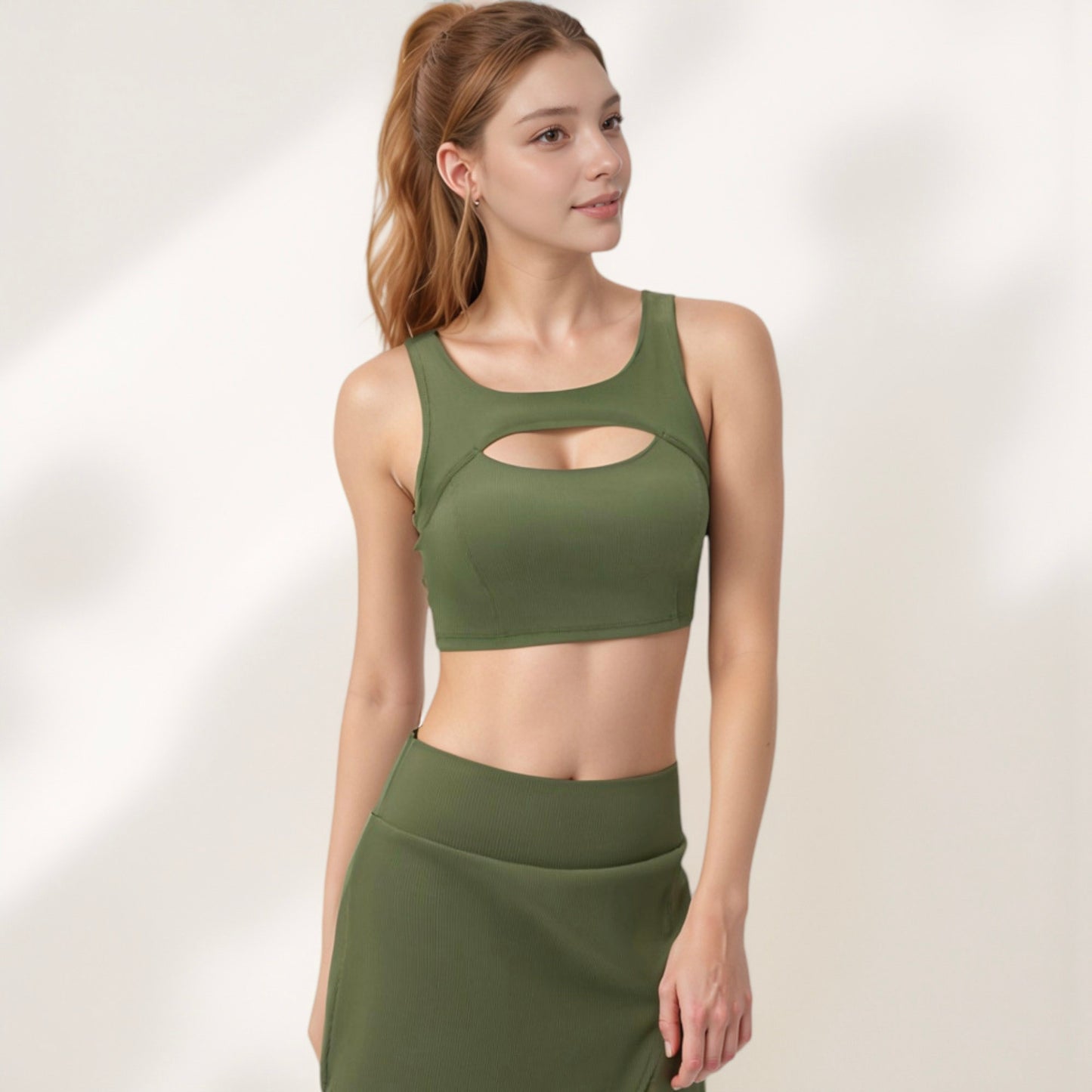 Women's Sports Bra with Scoop Neck and Front Cutout Design for Low to Medium Impact Workouts