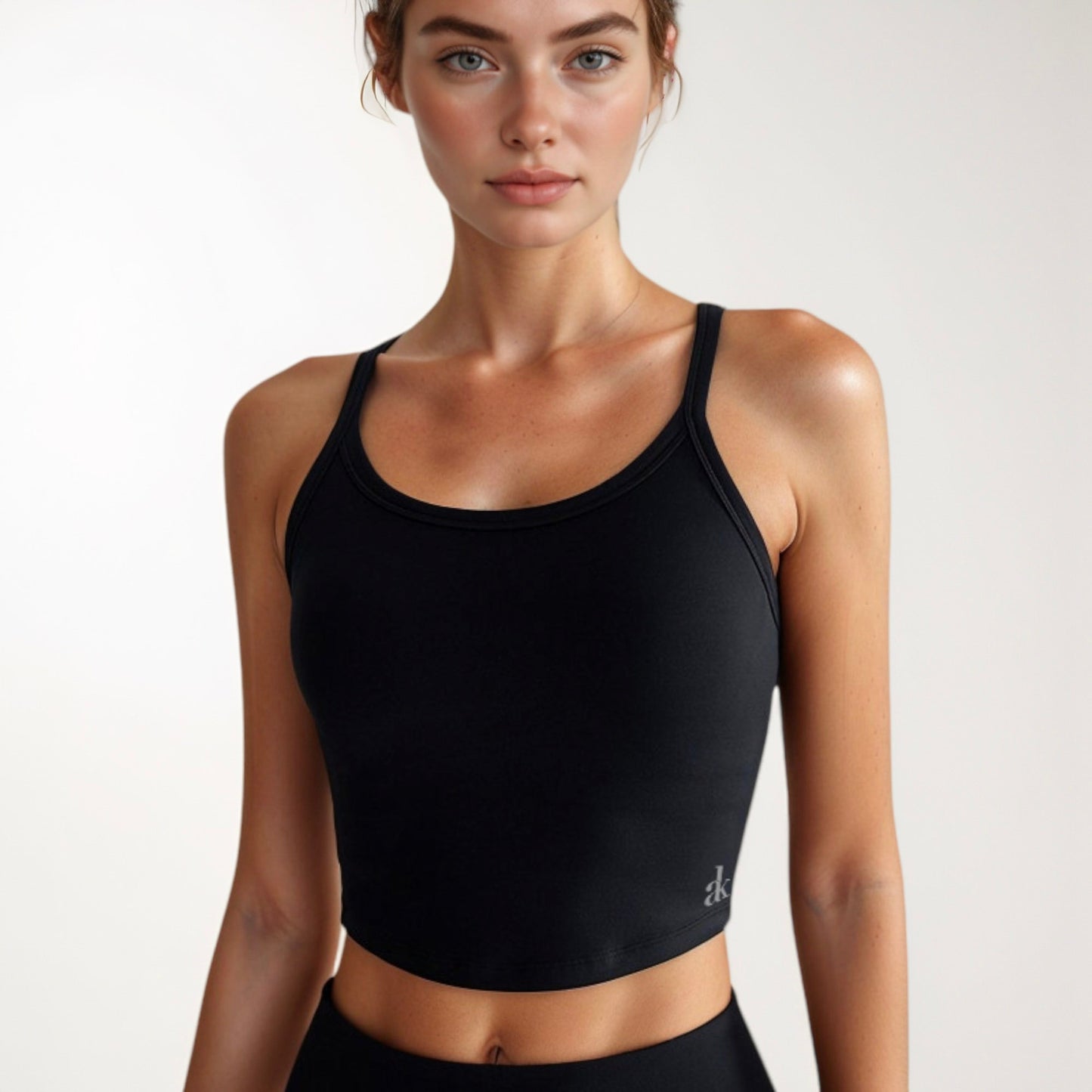 Women's Cropped Sports Tank Top with Thin Straps and Scoop Neck for Everyday Activewear