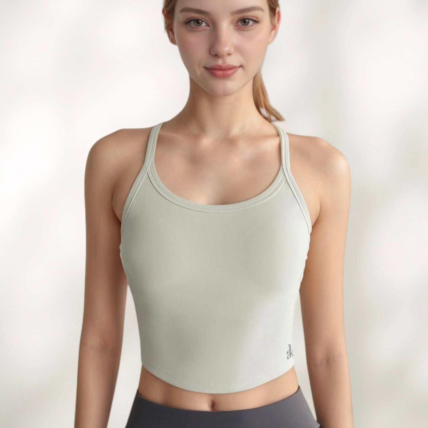 Women's Cropped Sports Tank Top with Thin Straps and Scoop Neck for Everyday Activewear