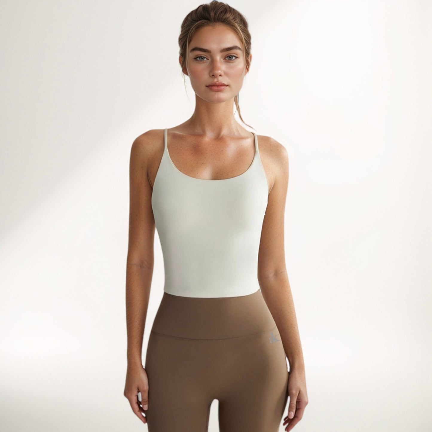 Women's Spaghetti Strap Activewear Tank with Built-In Bra and Seamless Longline Fit for Workout or Yoga