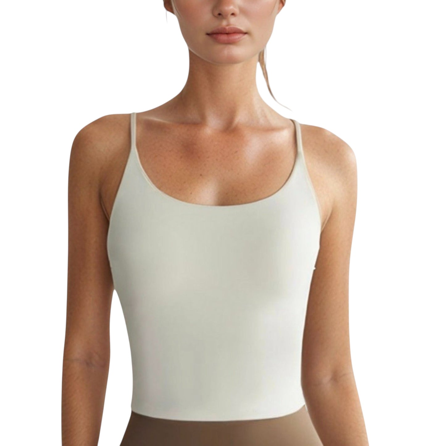 Women's Spaghetti Strap Activewear Tank with Built-In Bra and Seamless Longline Fit for Workout or Yoga