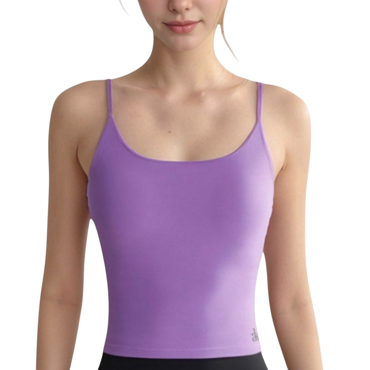 Women's Spaghetti Strap Activewear Tank with Built-In Bra and Seamless Longline Fit for Workout or Yoga