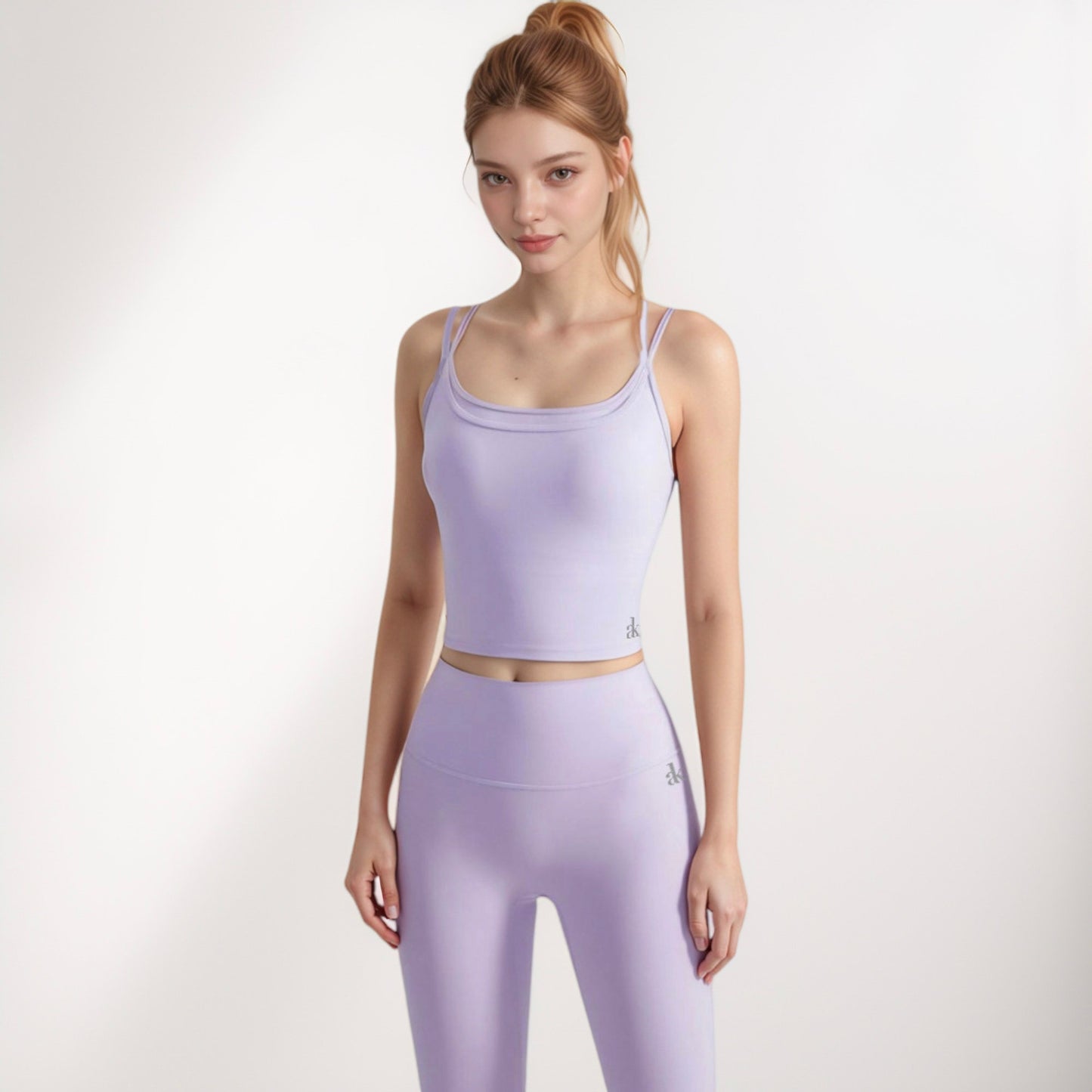 Women's Longline Sports Bra with Double Spaghetti Straps and Layered Scoop Neck for Low Impact Workouts