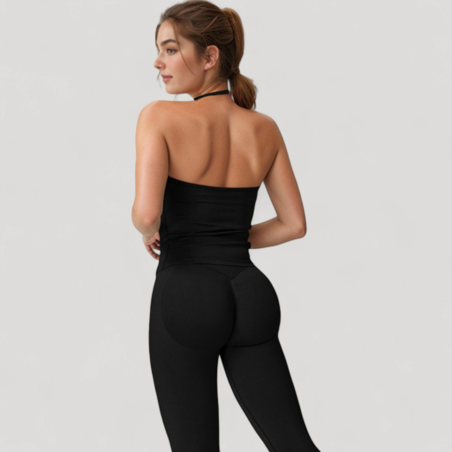 Seamless Padded Cami Tank Top with Ruched Front Detail and Adjustable Halter Straps - Small, Gray