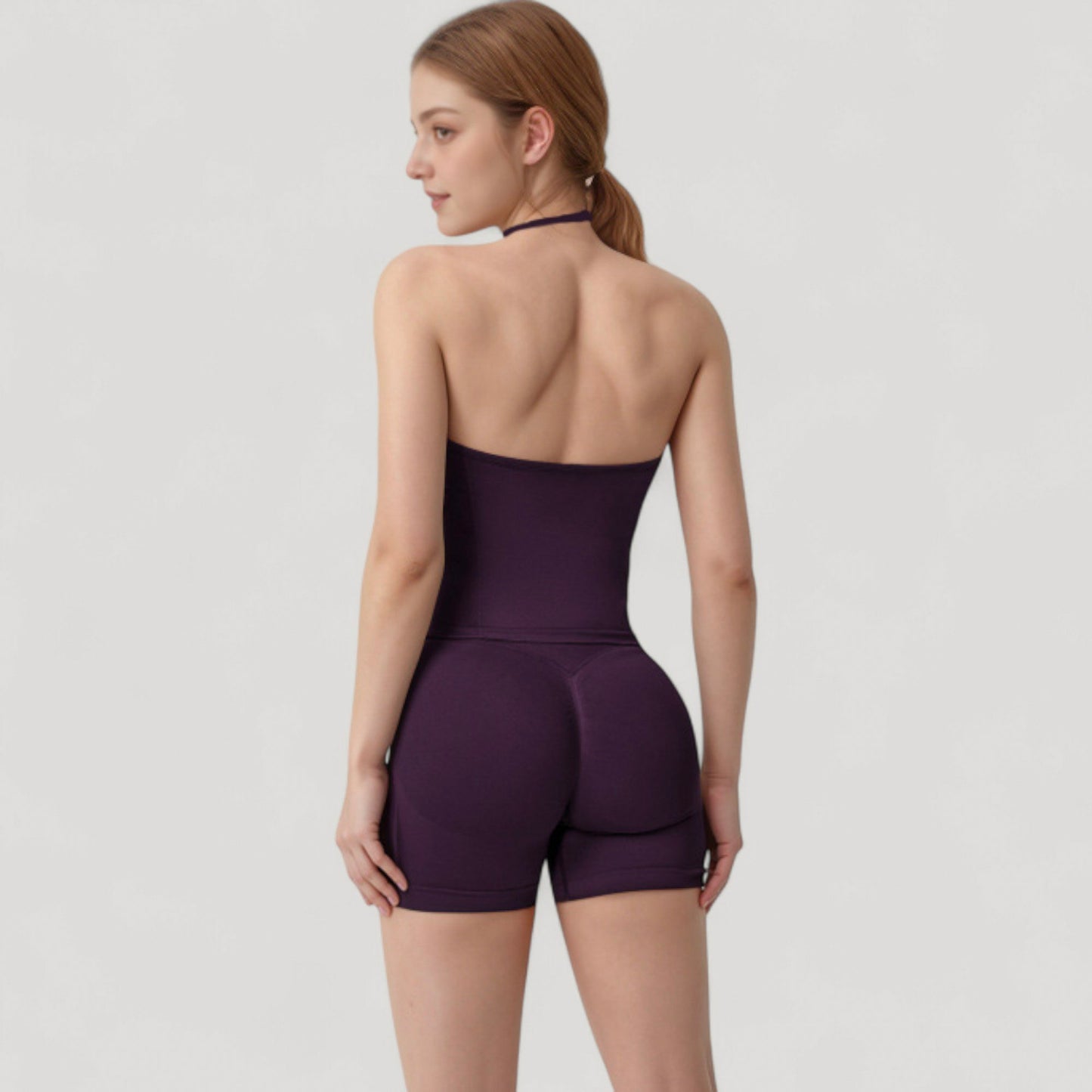 Seamless Padded Cami Tank Top with Ruched Front Detail and Adjustable Halter Straps - Small, Gray