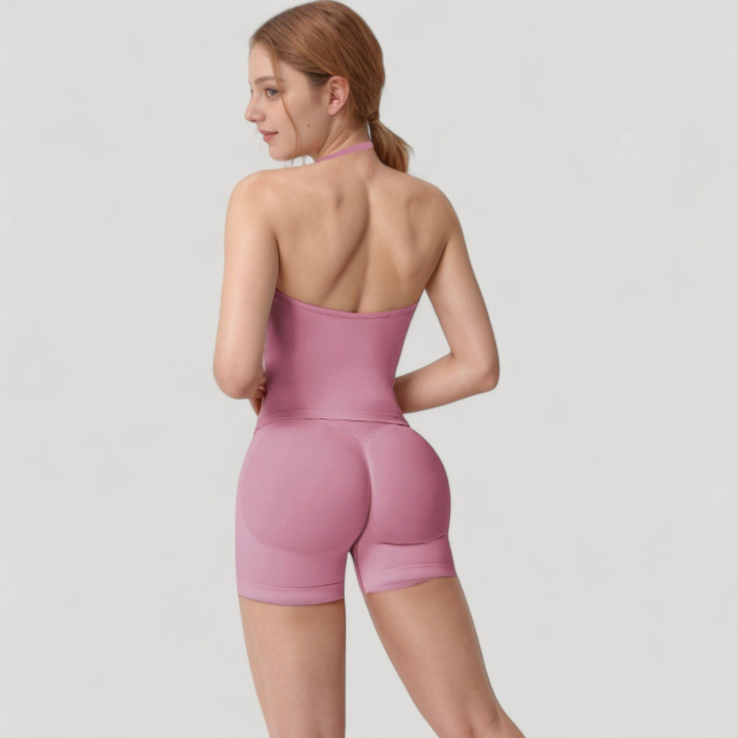 Seamless Padded Cami Tank Top with Ruched Front Detail and Adjustable Halter Straps - Small, Gray
