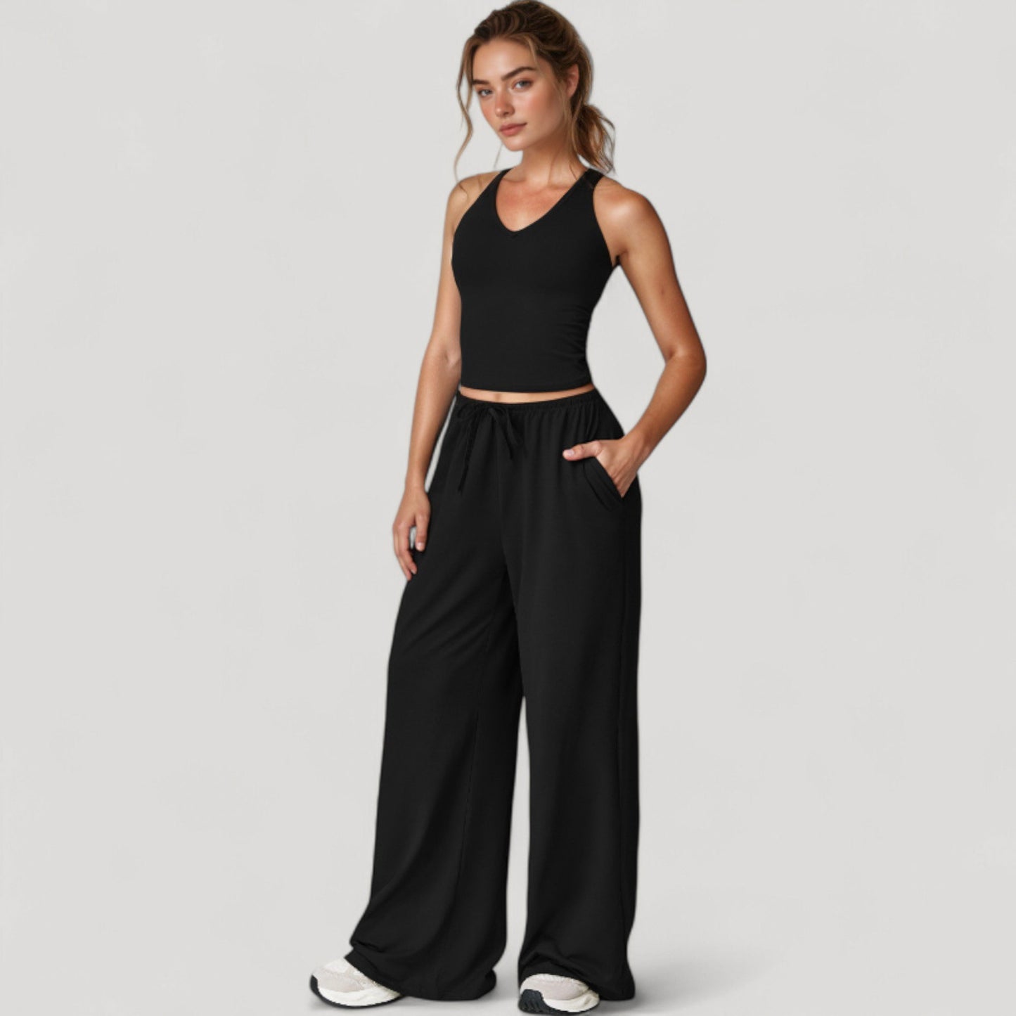 Cropped Active Tank Top with Built-In Bra and Racerback Design - Small, Brown