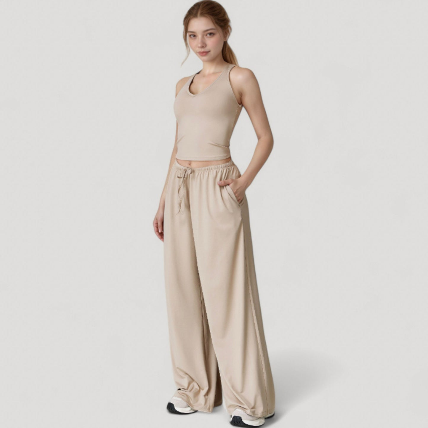 Cropped Active Tank Top with Built-In Bra and Racerback Design - Small, Brown