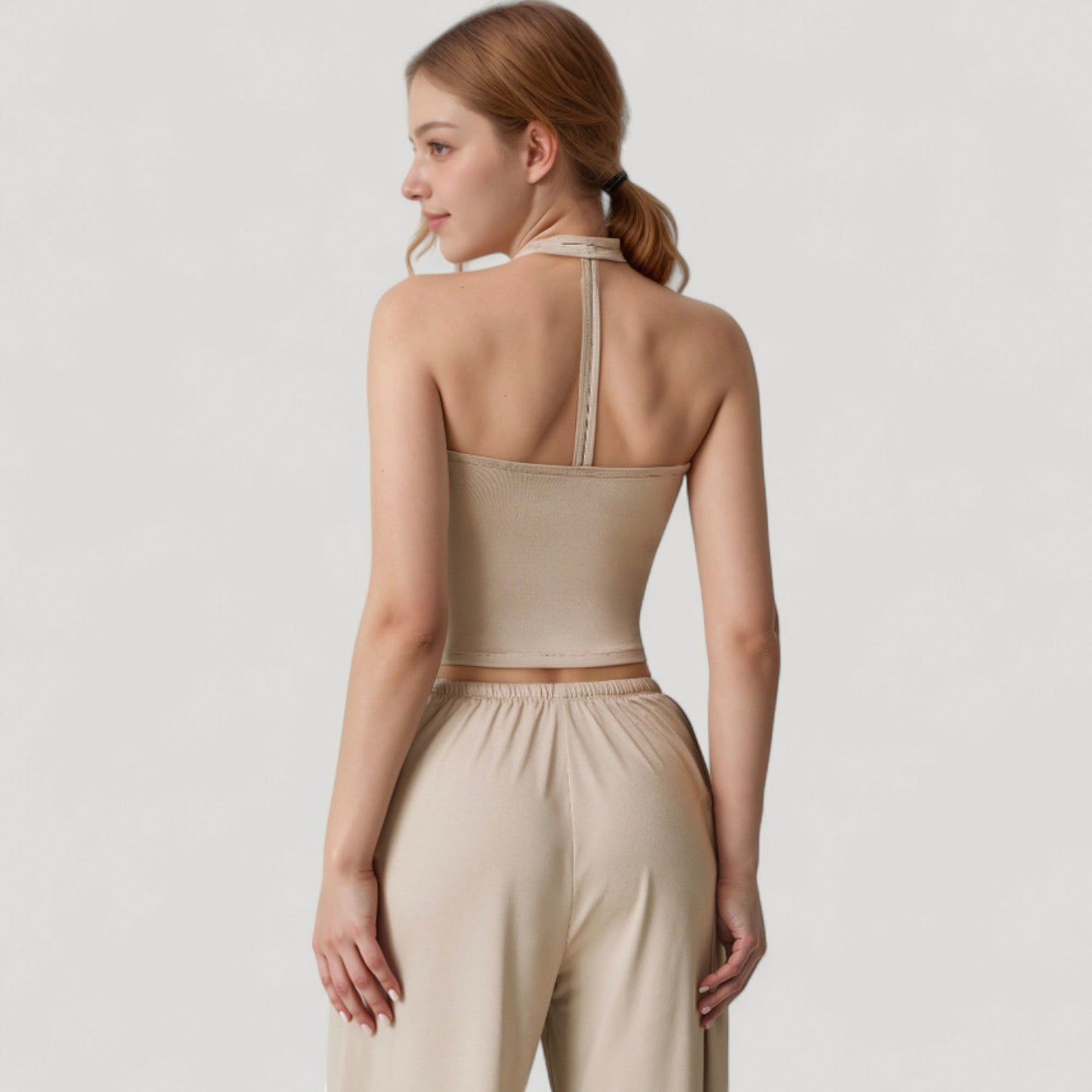 Cropped Active Tank Top with Built-In Bra and Racerback Design - Small, Brown