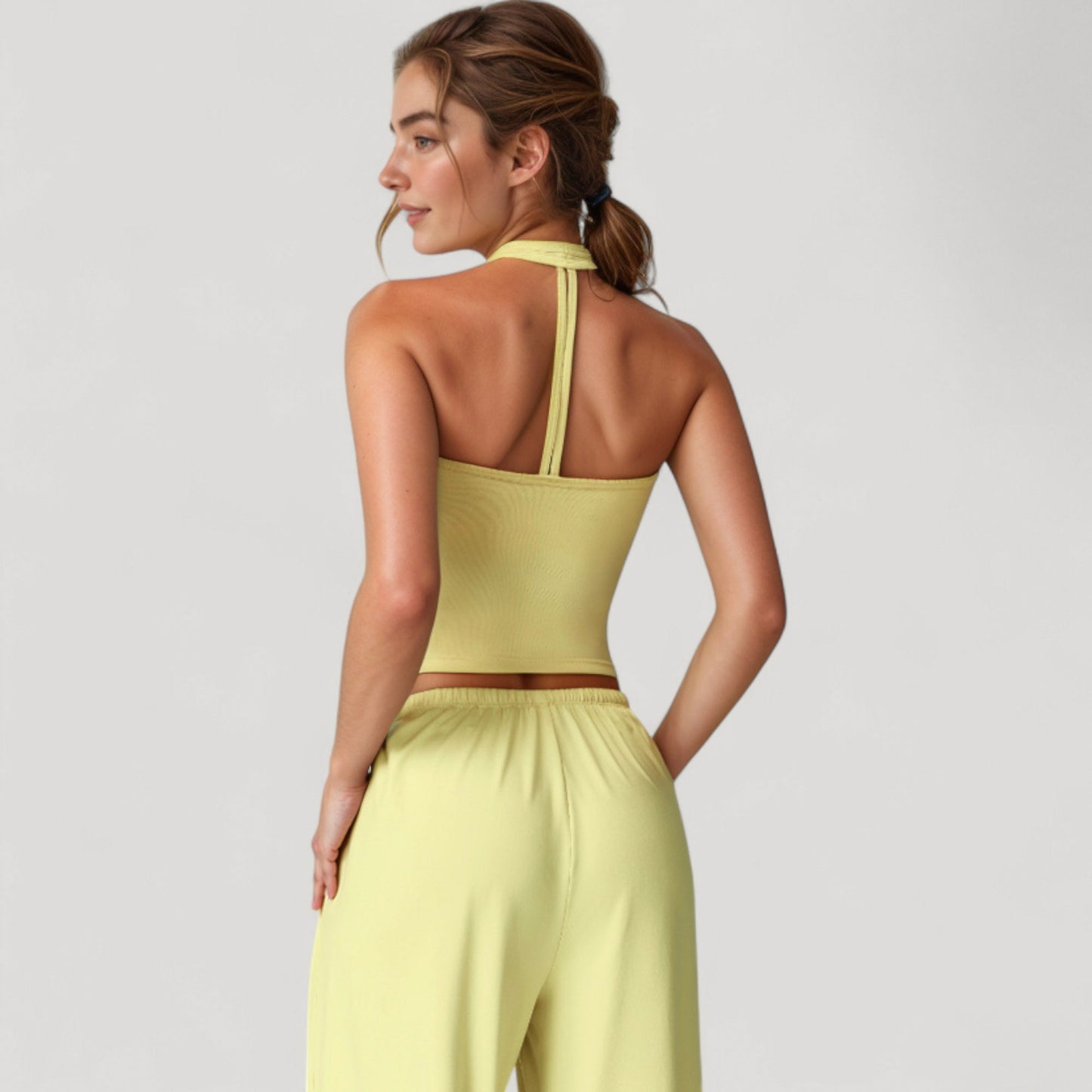 Cropped Active Tank Top with Built-In Bra and Racerback Design - Small, Brown