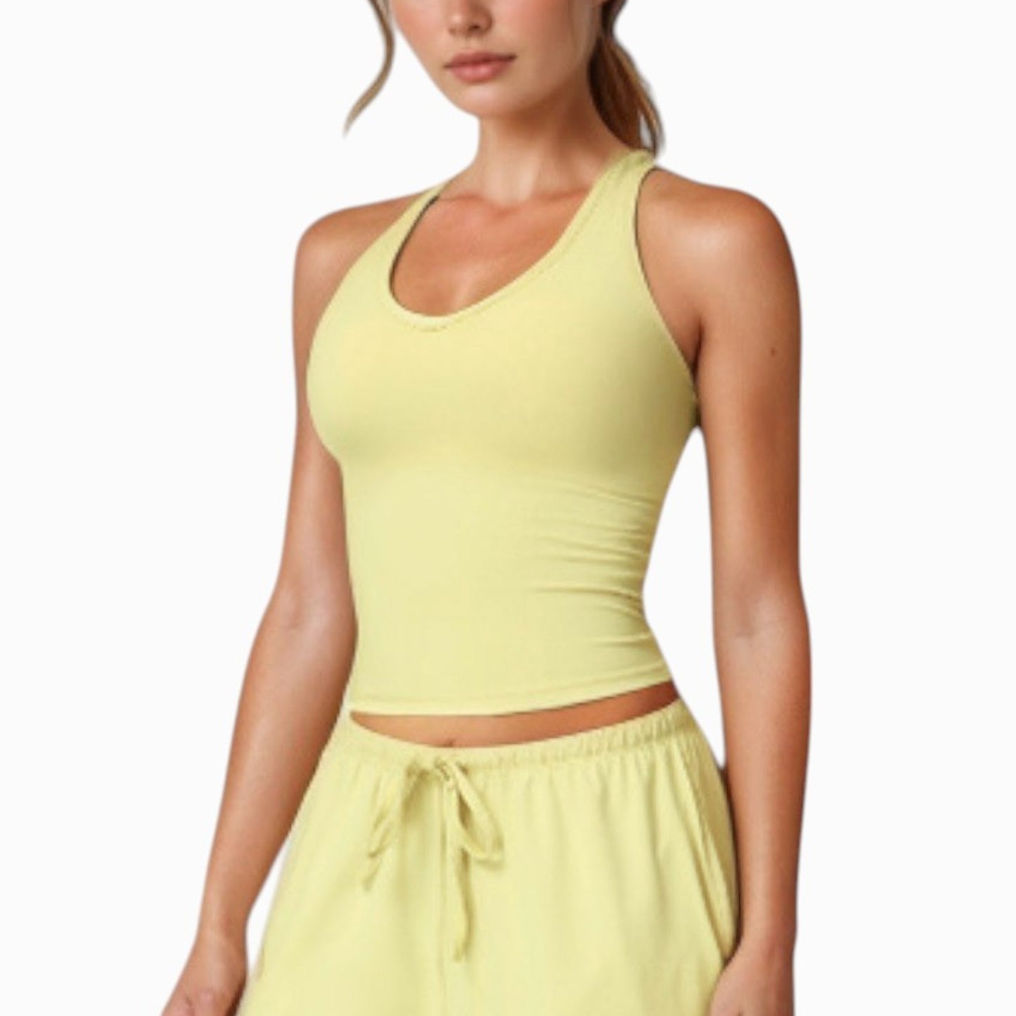Cropped Active Tank Top with Built-In Bra and Racerback Design - Small, Brown