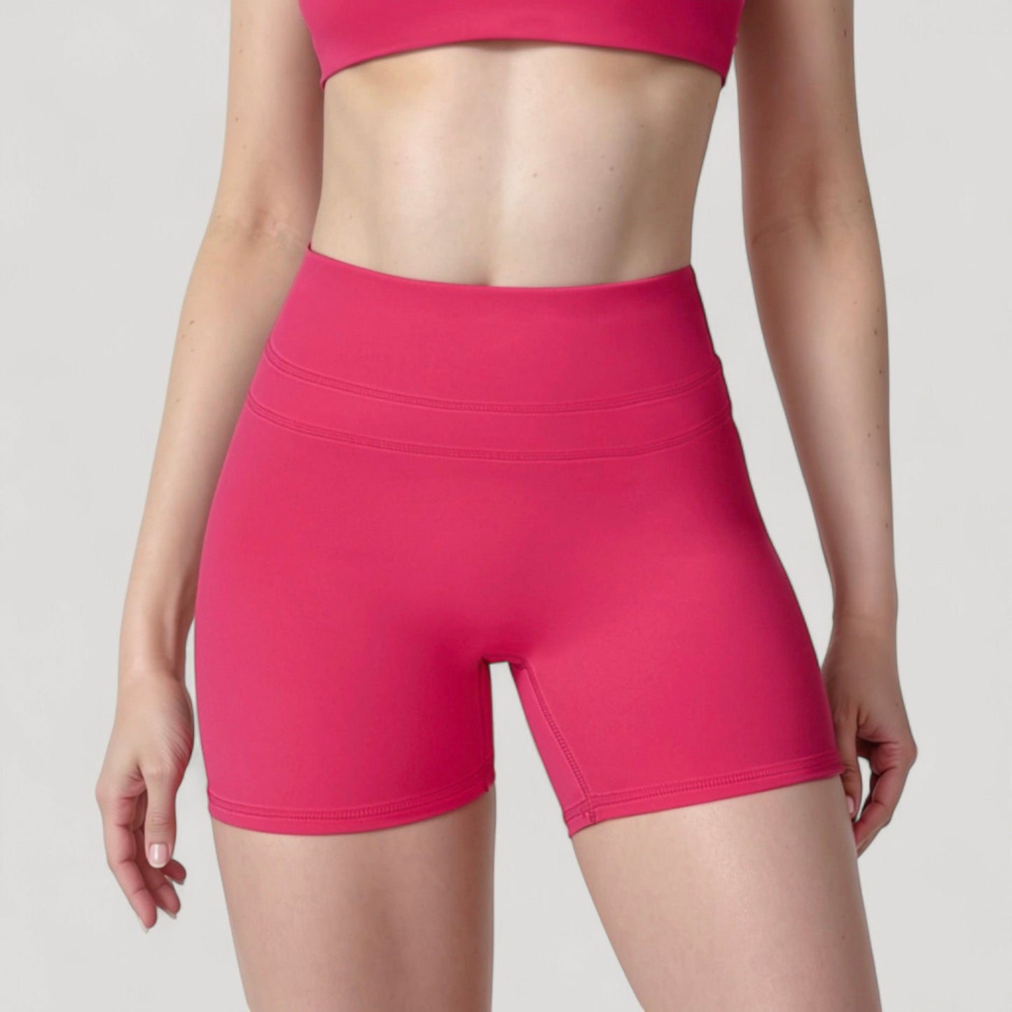 High Waist Seamless Biker Shorts with Wide Waistband and Stretch Fit for Active Comfort - Small, Fuchsia