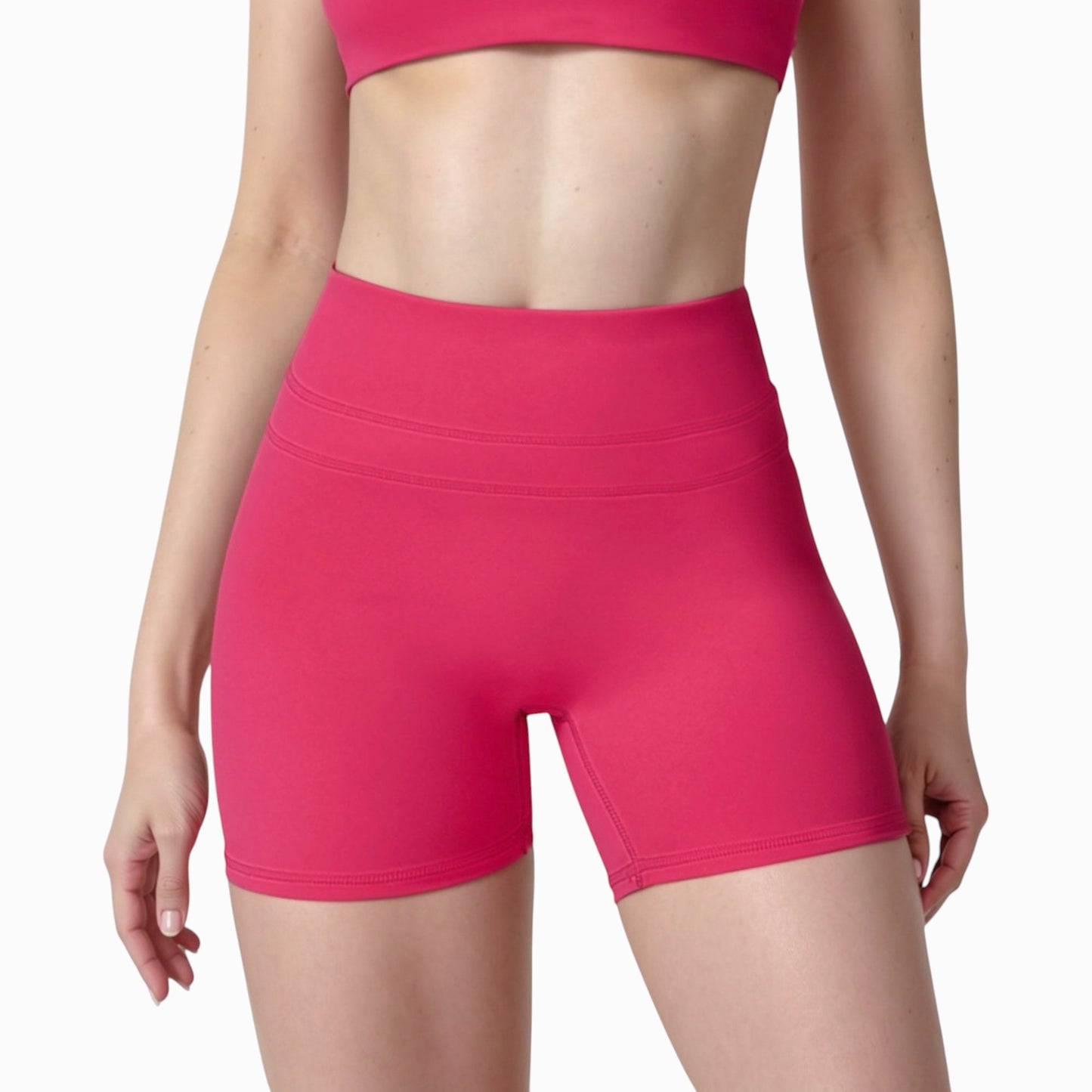 High Waist Seamless Biker Shorts with Wide Waistband and Stretch Fit for Active Comfort - Small, Fuchsia