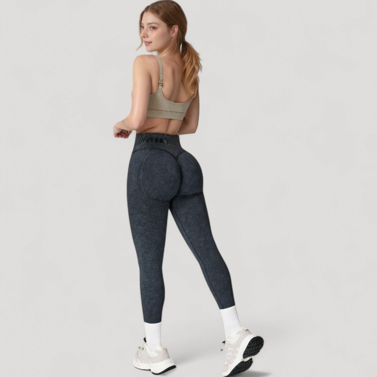 Women's Seamless Ribbed High Waist Full Length Leggings with Compression Fit