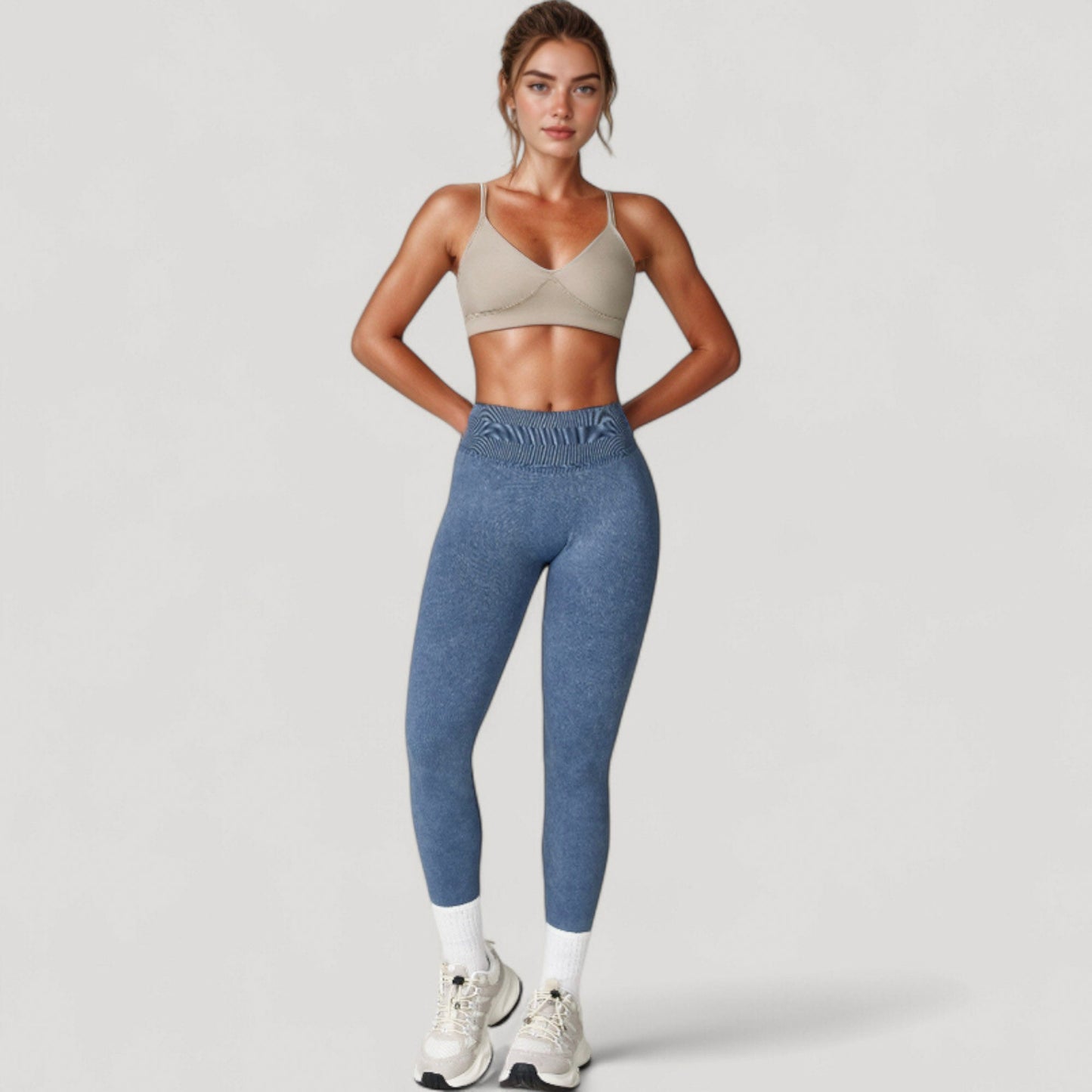 Women's Seamless Ribbed High Waist Full Length Leggings with Compression Fit
