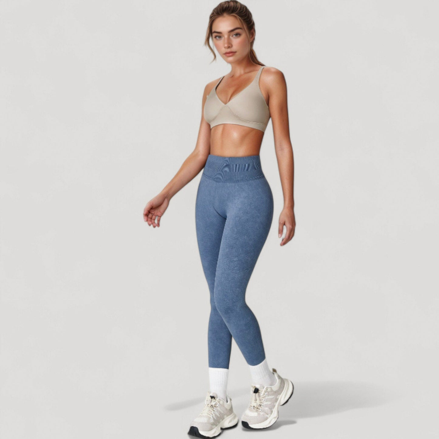 Women's Seamless Ribbed High Waist Full Length Leggings with Compression Fit