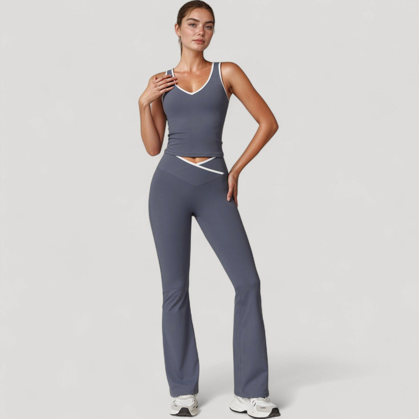 Women's Flare Leg Yoga Pants with Crossover High Waistband and Four-Way Stretch Fabric