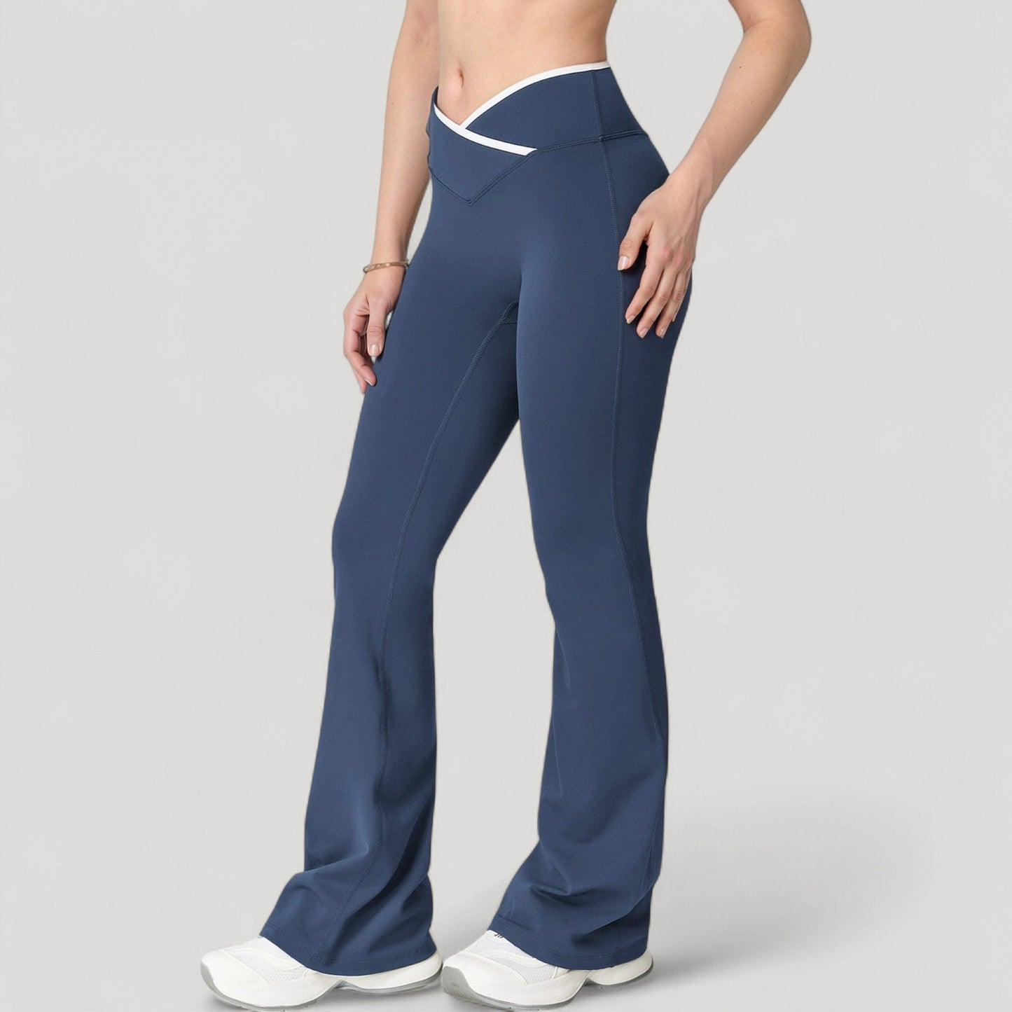 Women's Flare Leg Yoga Pants with Crossover High Waistband and Four-Way Stretch Fabric