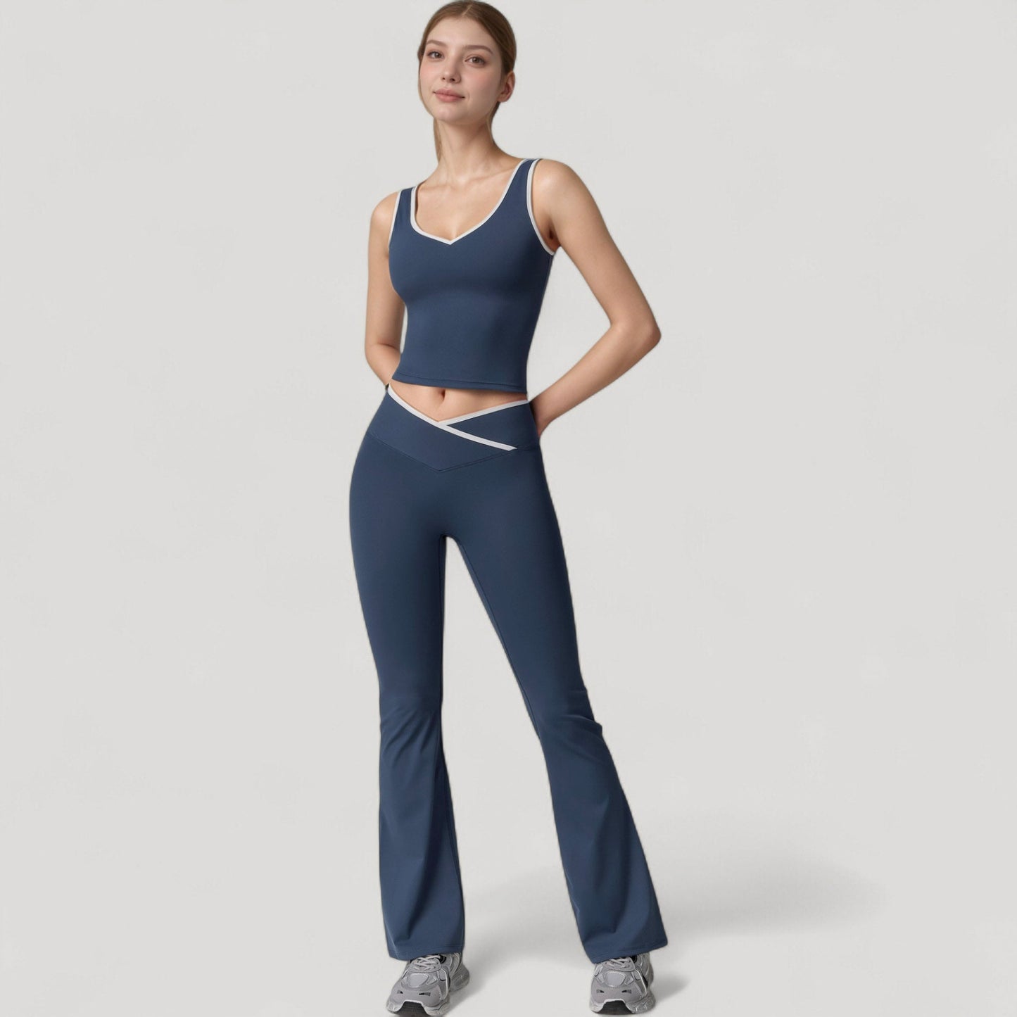 Women's Flare Leg Yoga Pants with Crossover High Waistband and Four-Way Stretch Fabric