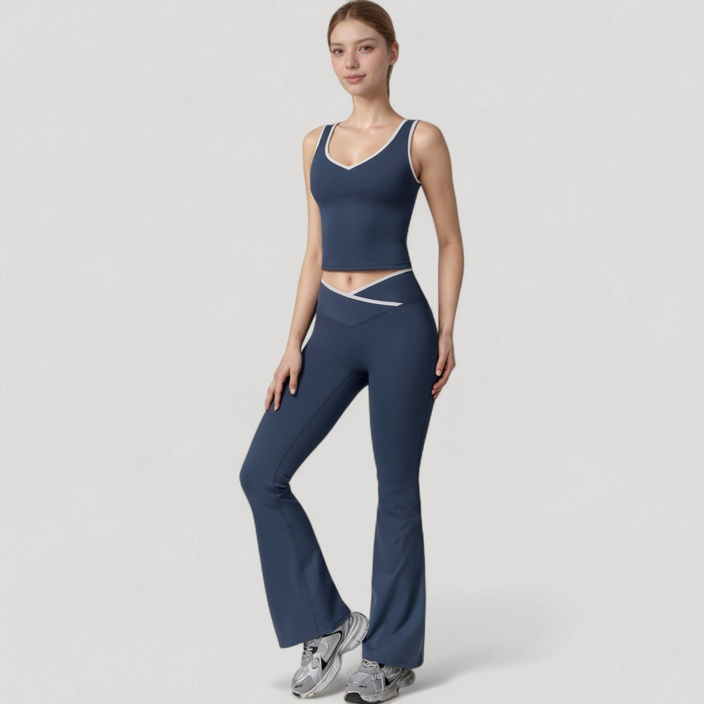 Women's Flare Leg Yoga Pants with Crossover High Waistband and Four-Way Stretch Fabric