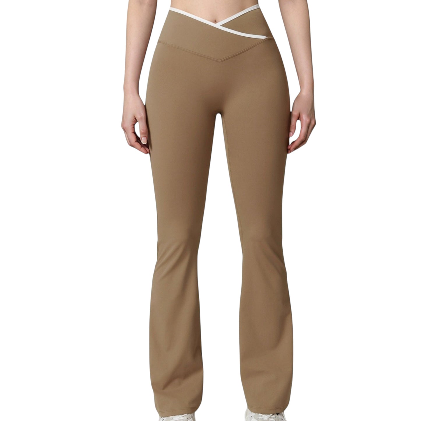 Women's Flare Leg Yoga Pants with Crossover High Waistband and Four-Way Stretch Fabric