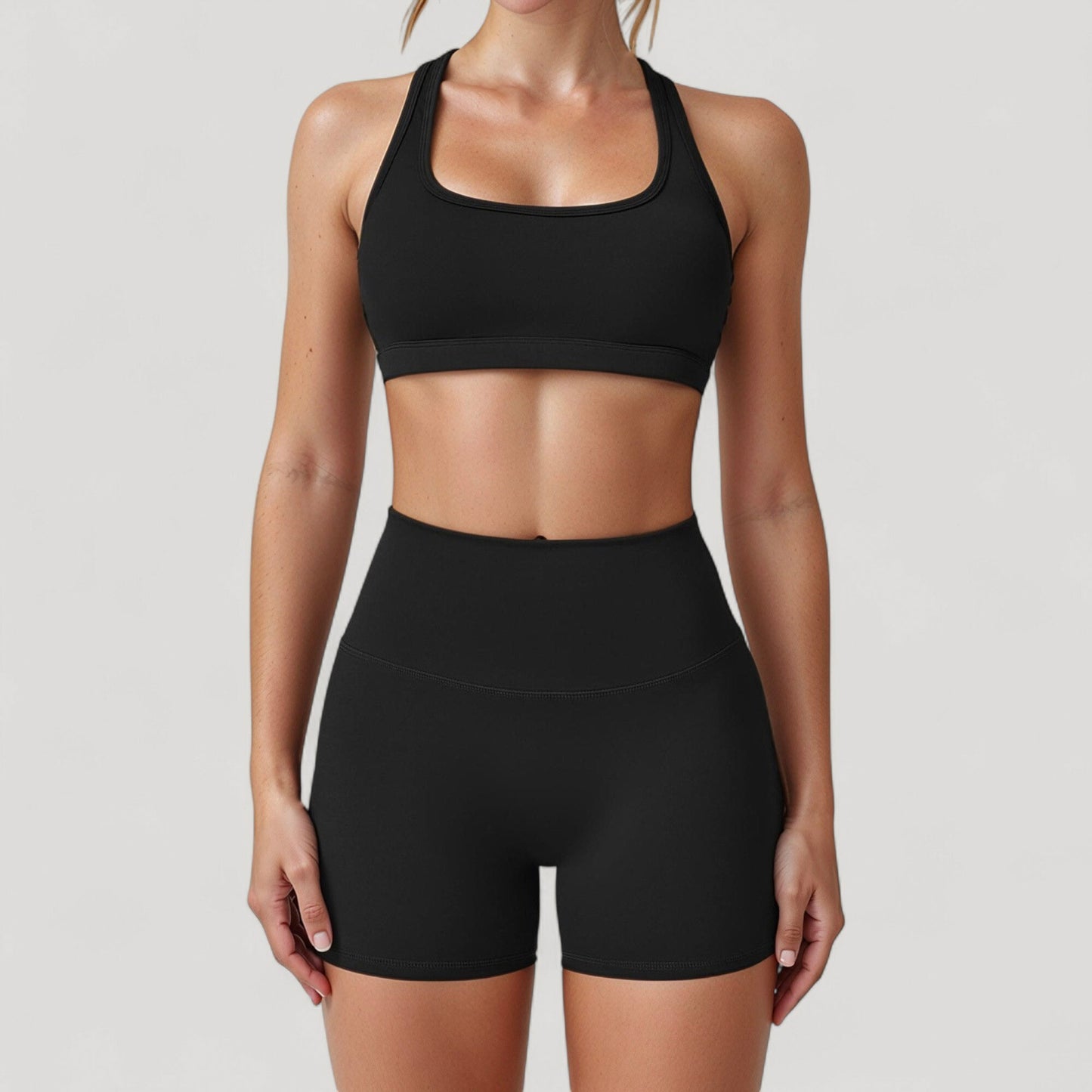 High Neck Sports Bra with Minimalist T-Back Strap Design and Smooth Stretch Compression Fit