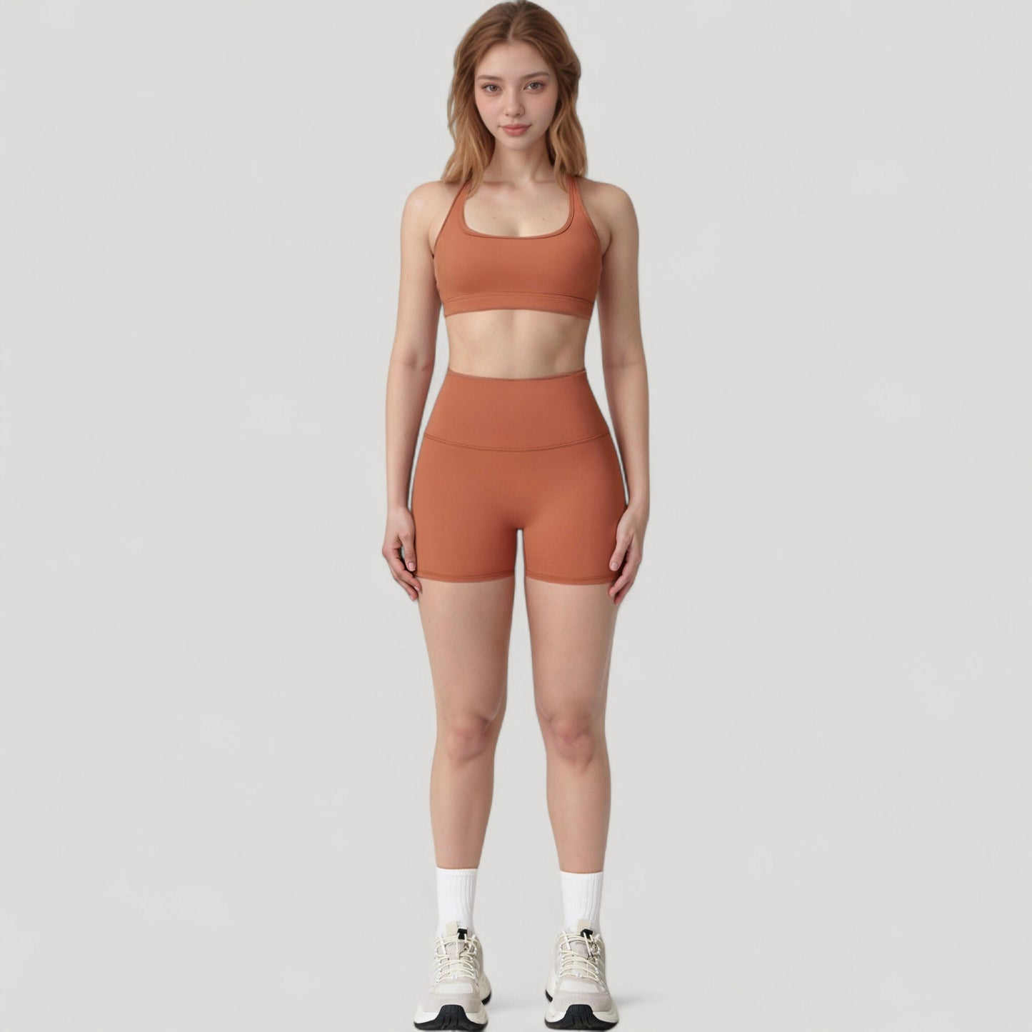 High Neck Sports Bra with Minimalist T-Back Strap Design and Smooth Stretch Compression Fit