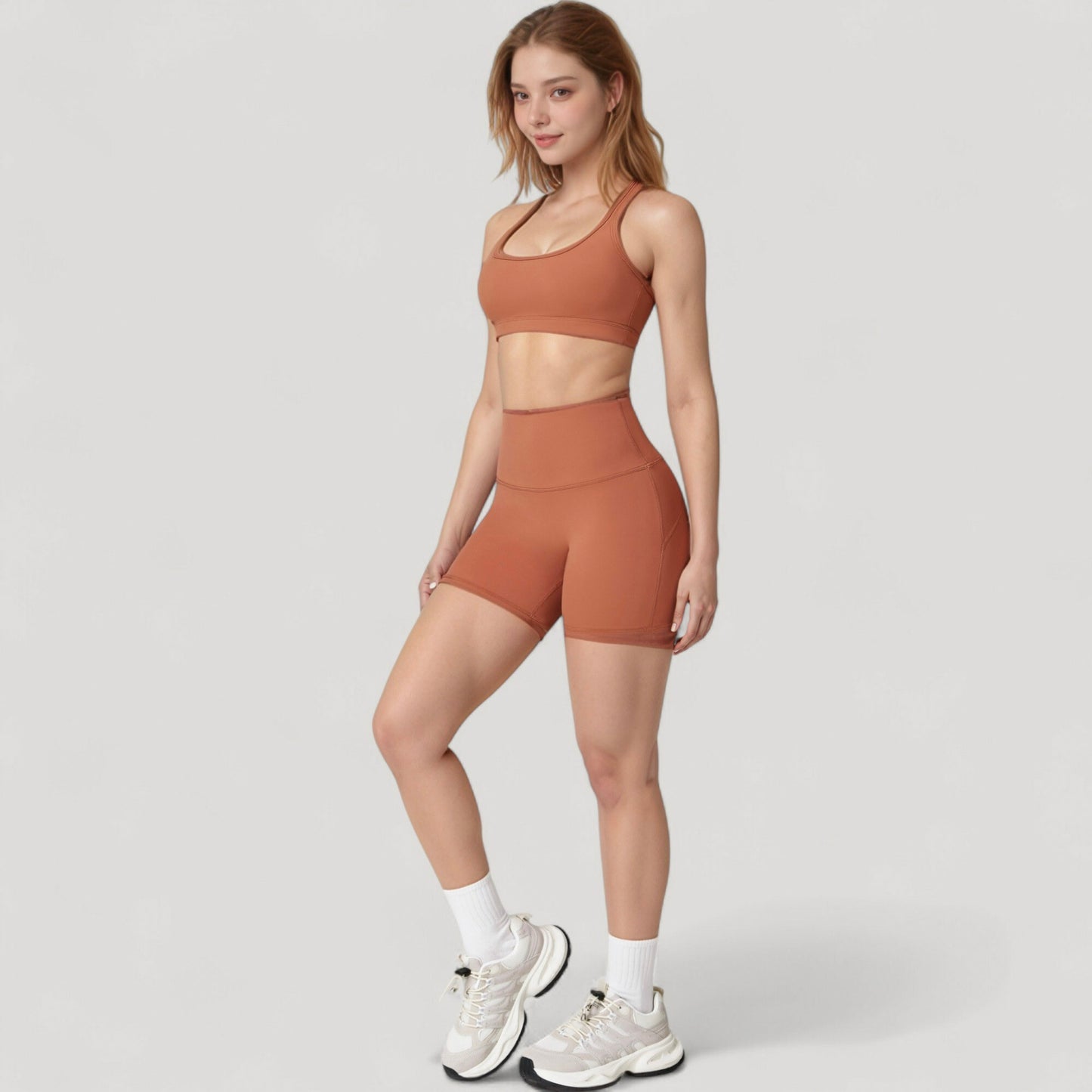 High Neck Sports Bra with Minimalist T-Back Strap Design and Smooth Stretch Compression Fit