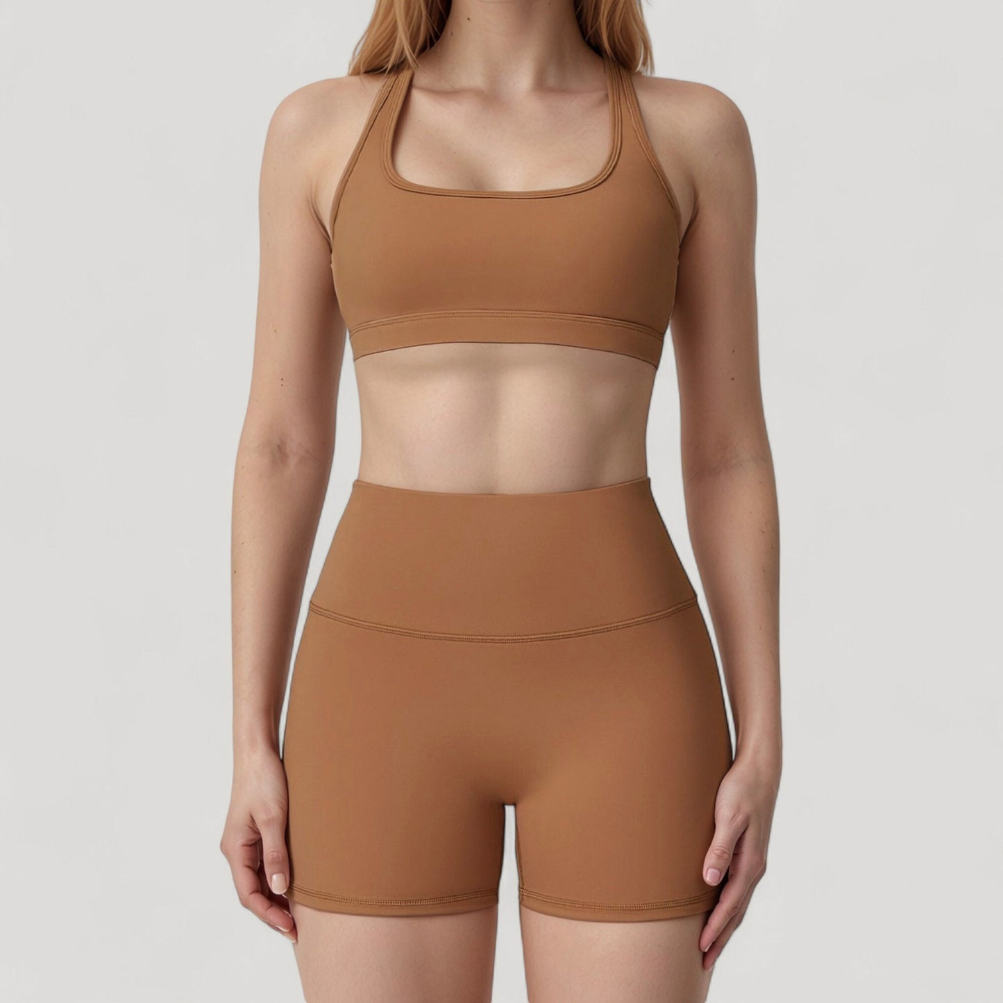 High Neck Sports Bra with Minimalist T-Back Strap Design and Smooth Stretch Compression Fit