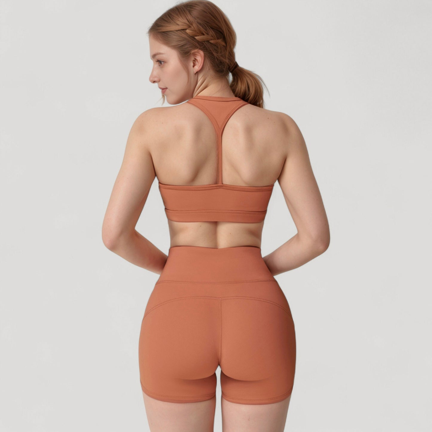 High Neck Sports Bra with Minimalist T-Back Strap Design and Smooth Stretch Compression Fit