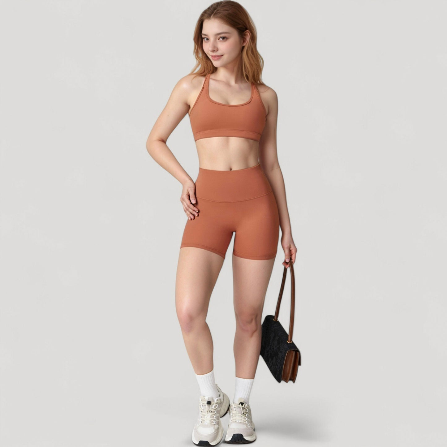 High Neck Sports Bra with Minimalist T-Back Strap Design and Smooth Stretch Compression Fit