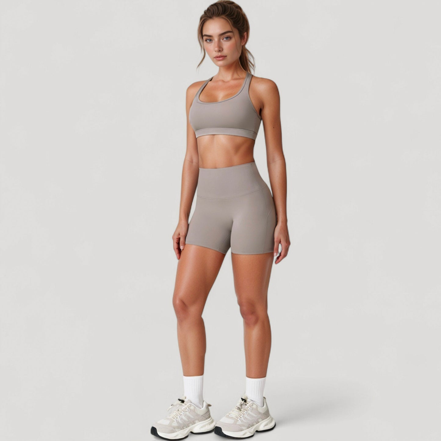 High Neck Sports Bra with Minimalist T-Back Strap Design and Smooth Stretch Compression Fit