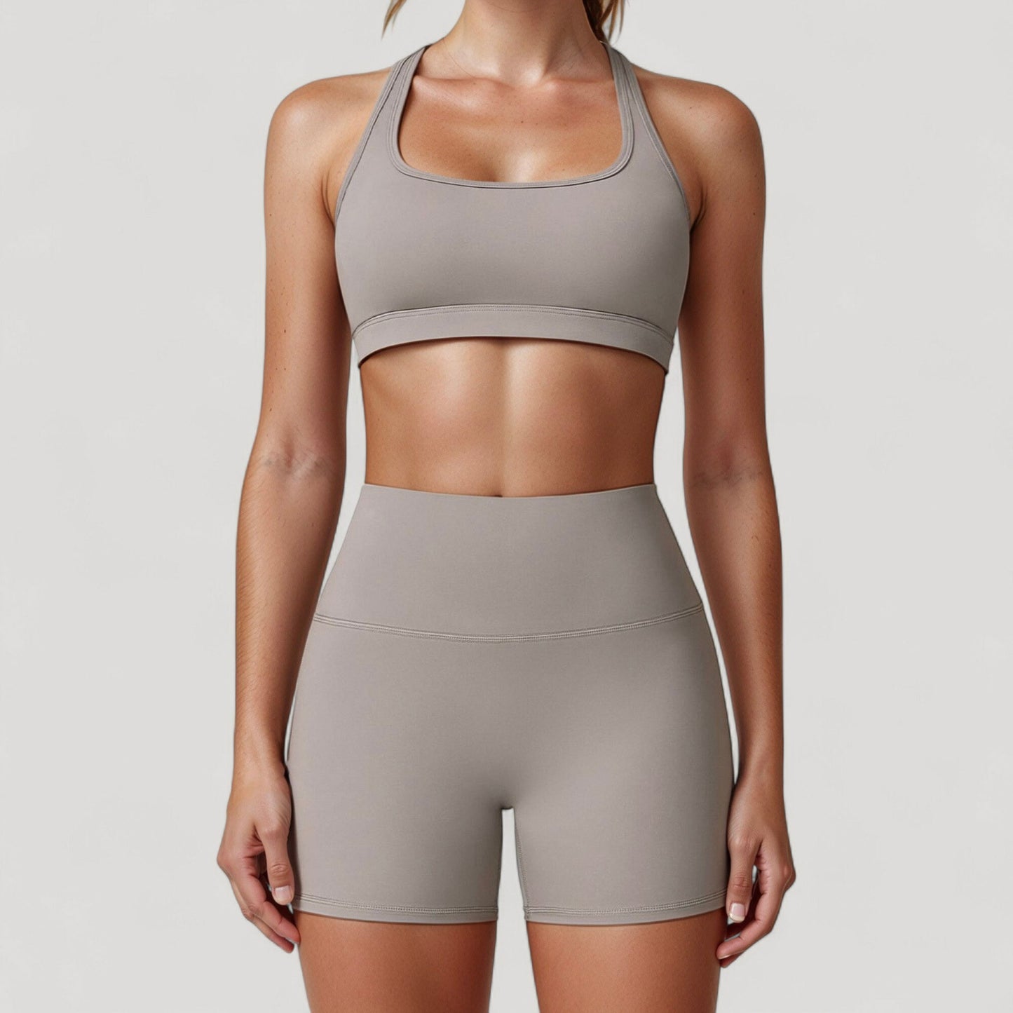 High Neck Sports Bra with Minimalist T-Back Strap Design and Smooth Stretch Compression Fit