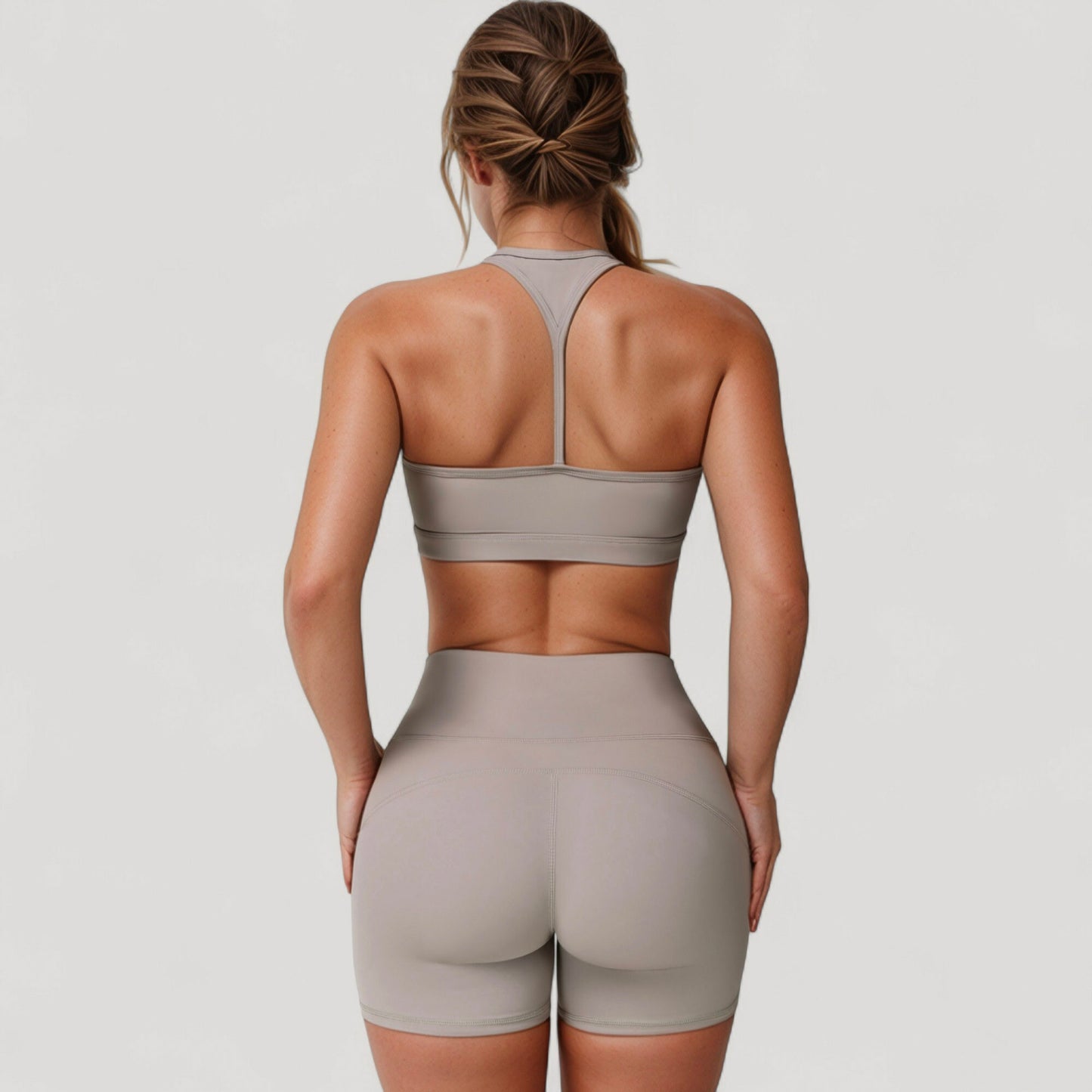 High Neck Sports Bra with Minimalist T-Back Strap Design and Smooth Stretch Compression Fit