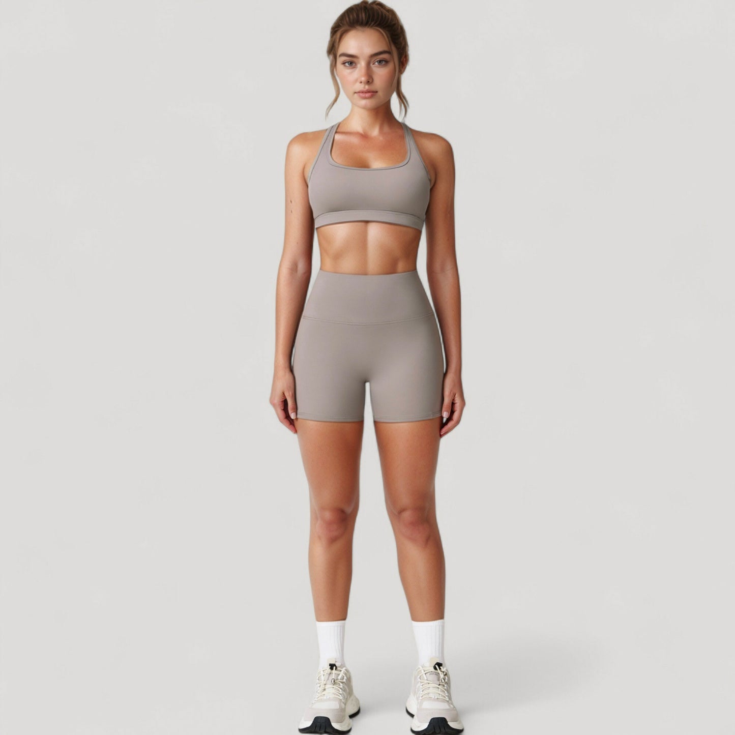 High Neck Sports Bra with Minimalist T-Back Strap Design and Smooth Stretch Compression Fit