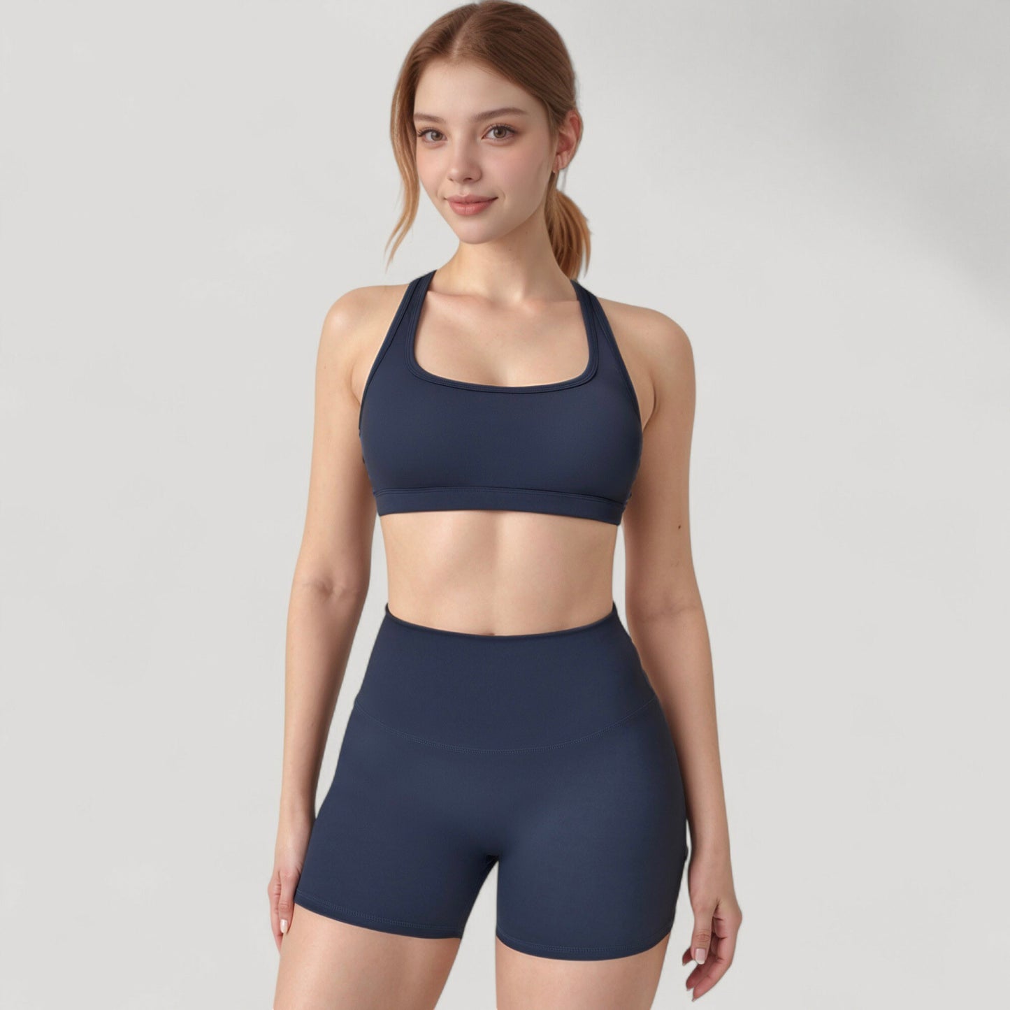 High Neck Sports Bra with Minimalist T-Back Strap Design and Smooth Stretch Compression Fit